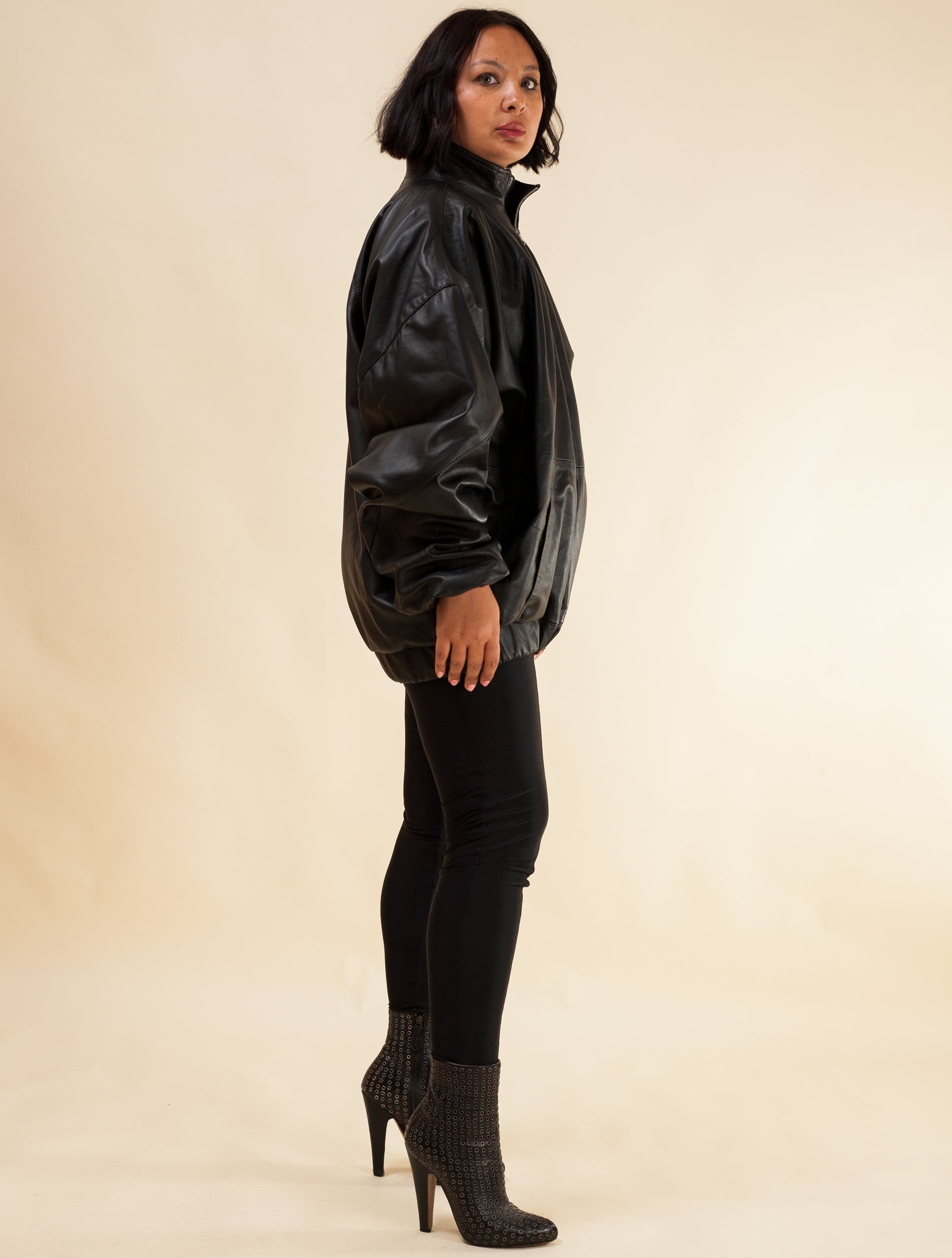 Oversized Nappa Leather Jacket (Black)