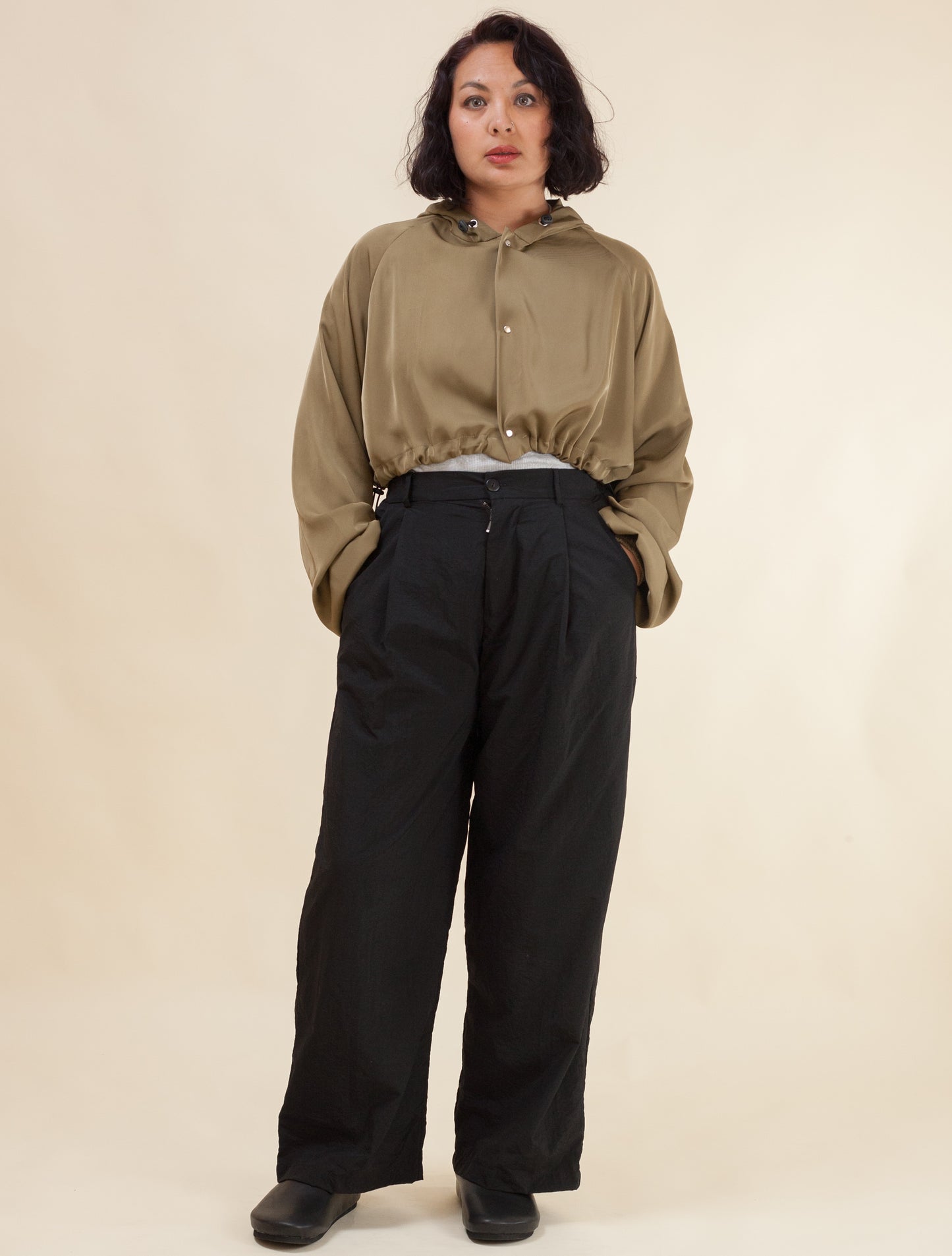 Keiko Cropped Twill Jacket (Avocado)