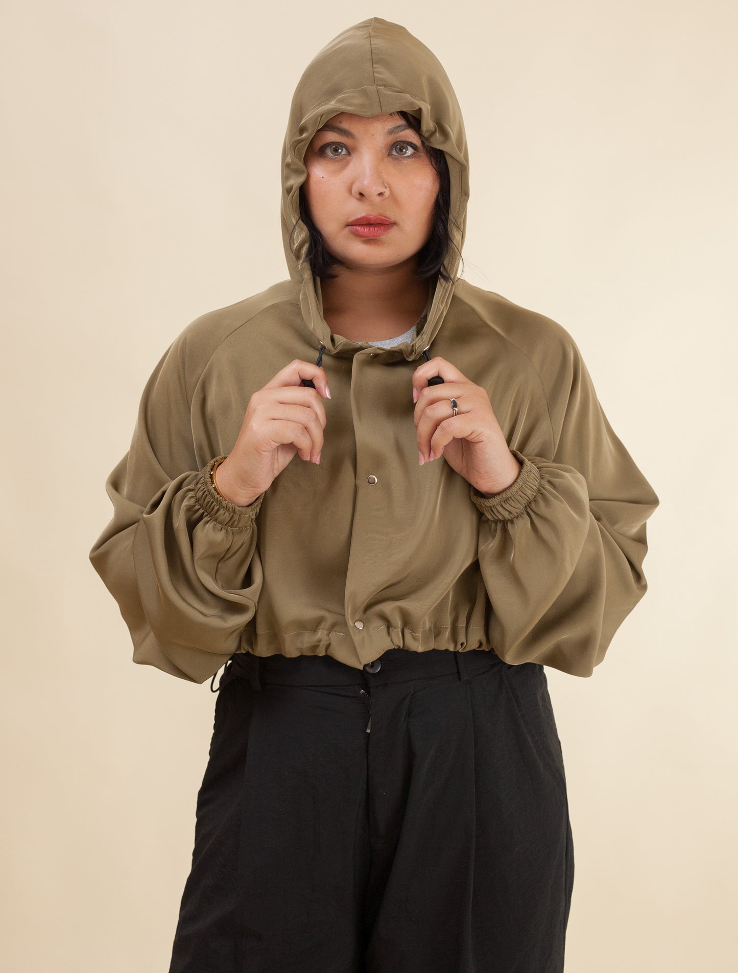 Keiko Cropped Twill Jacket (Avocado)