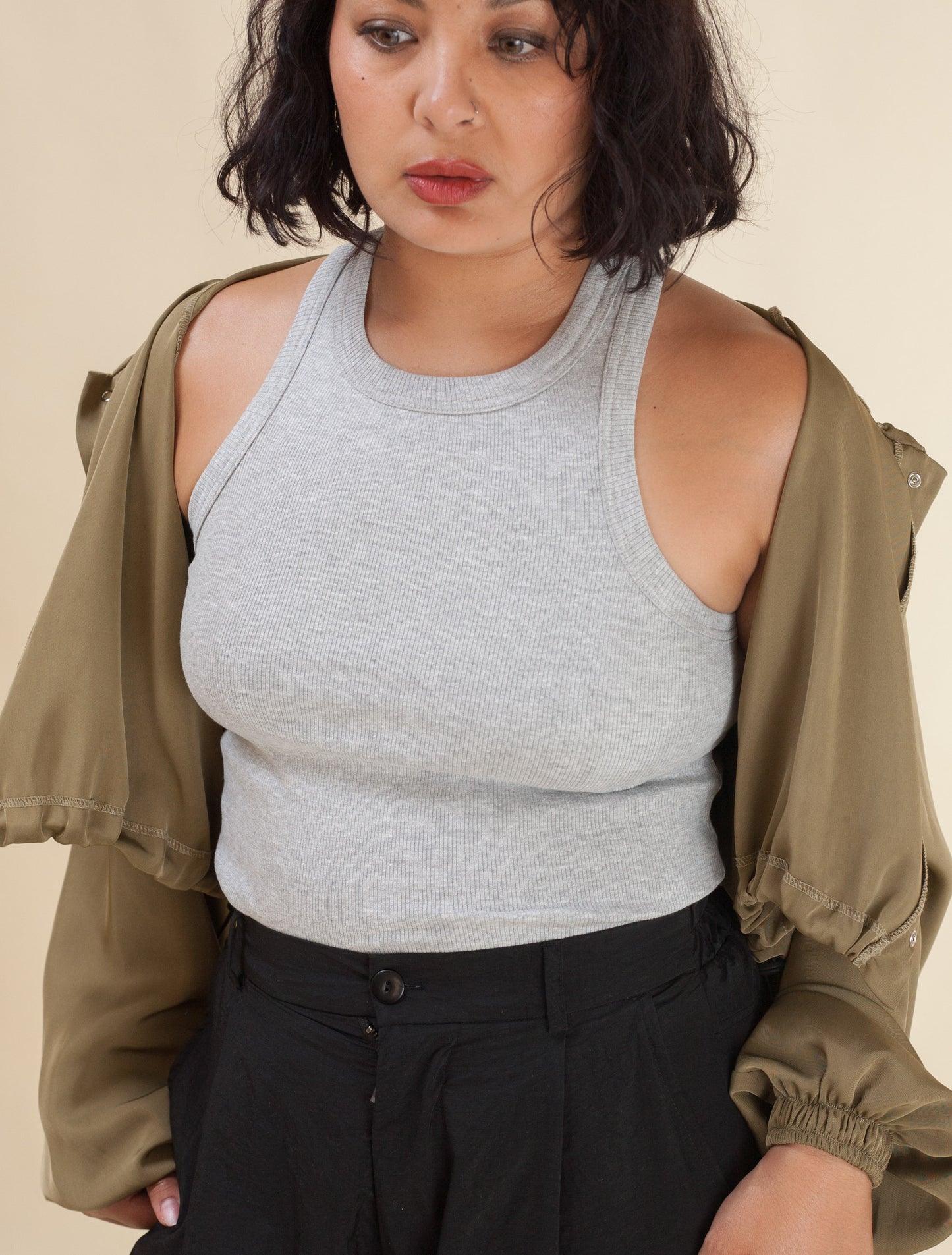 Keiko Cropped Twill Jacket  (Avocado)