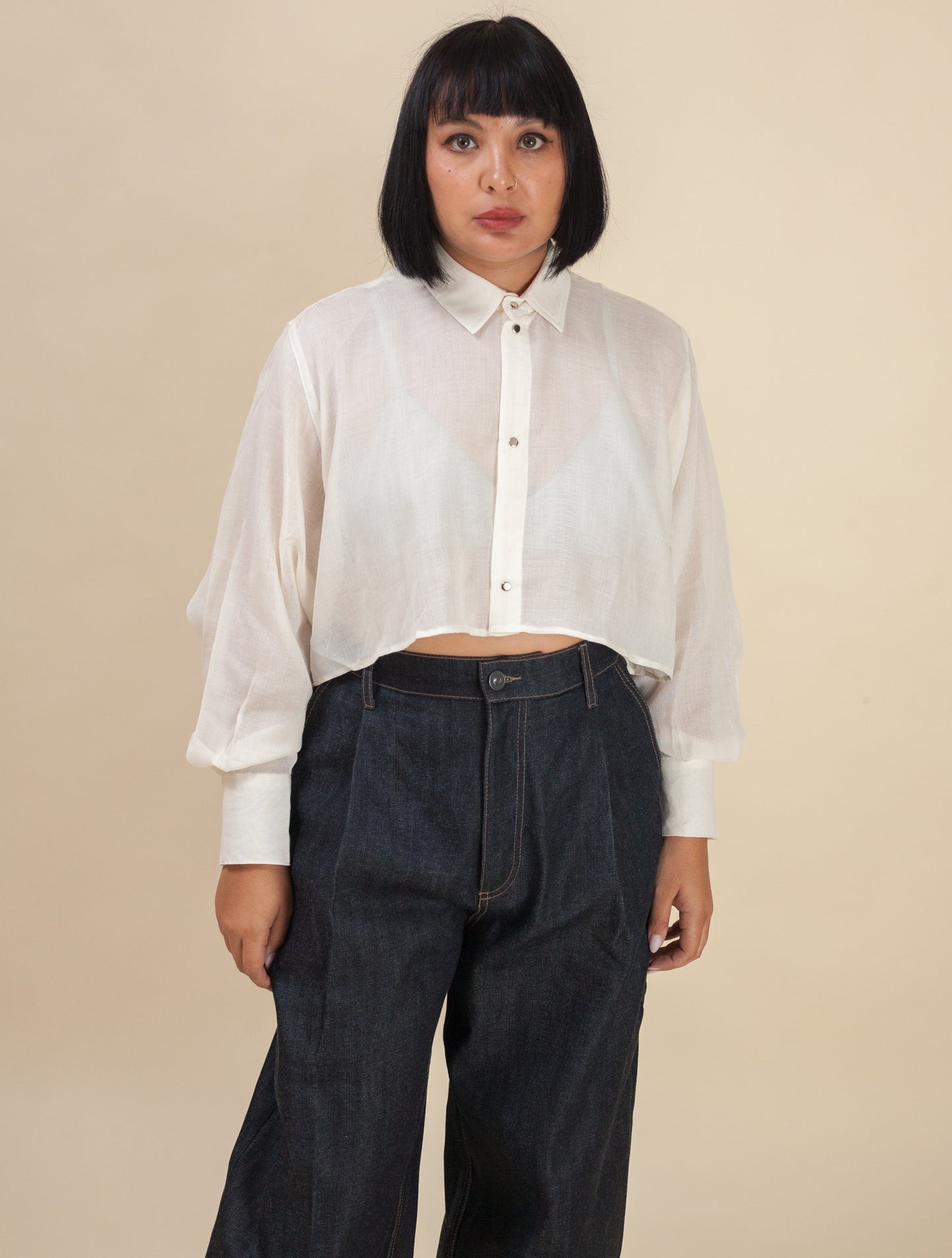 Cropped Shirt Linen Light Weave (Oatmeal)