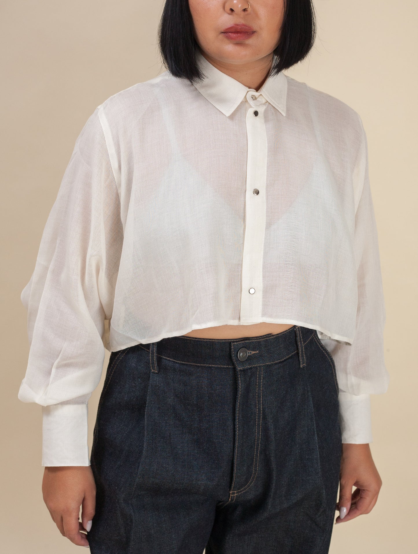 Cropped Shirt Linen Light Weave (Oatmeal)