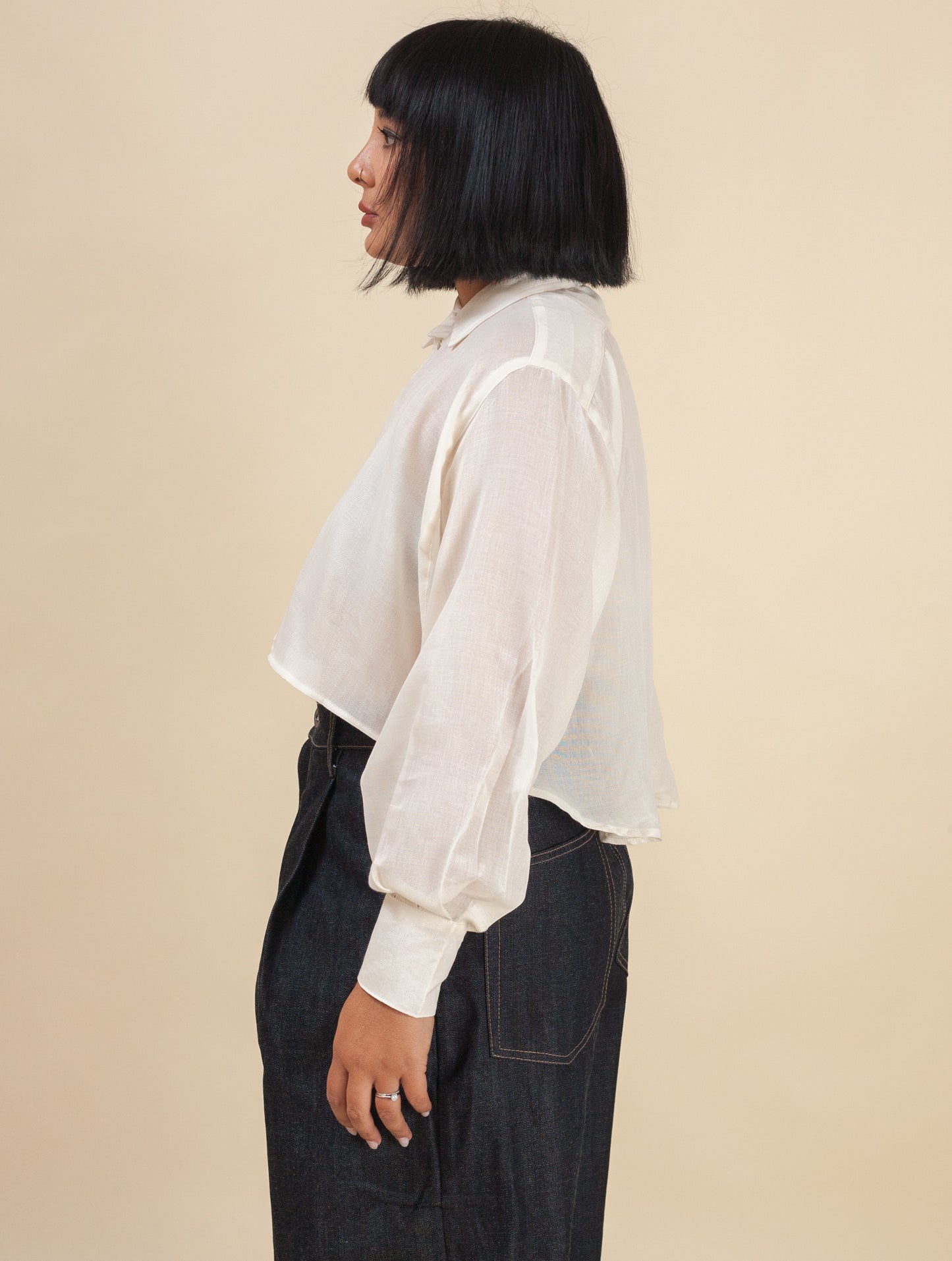 Cropped Shirt Linen Light Weave (Oatmeal)