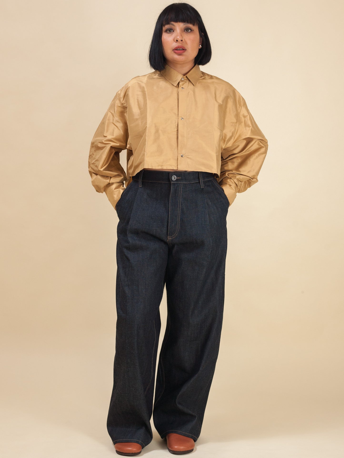 Cropped Shirt-Raw Silk Scotch