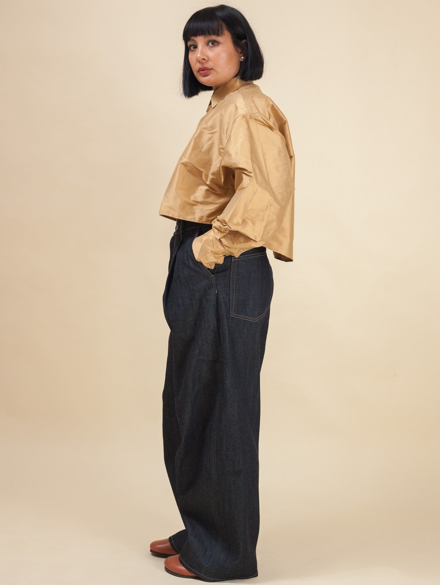 Cropped Shirt-Raw Silk Scotch