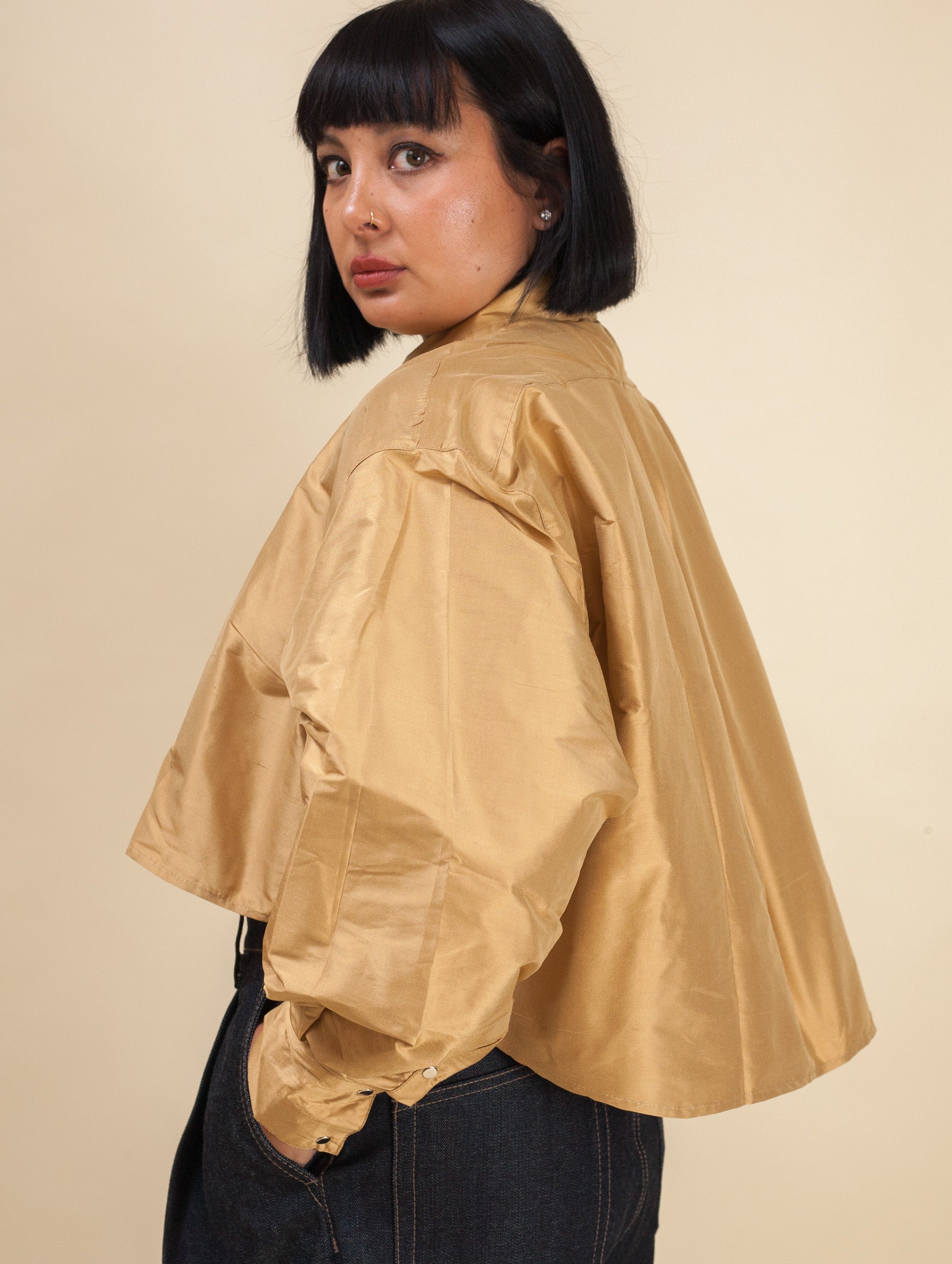 Cropped Shirt-Raw Silk Scotch