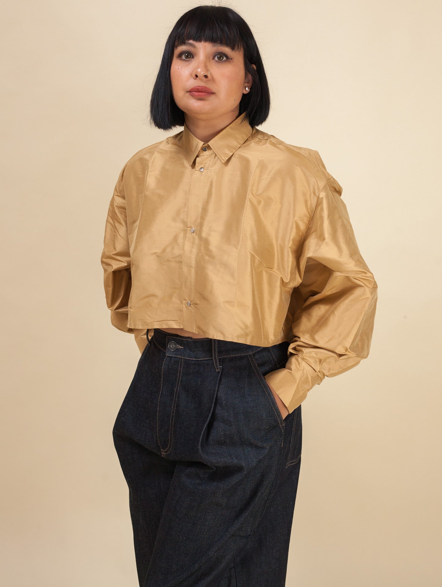 Cropped Shirt-Raw Silk Scotch