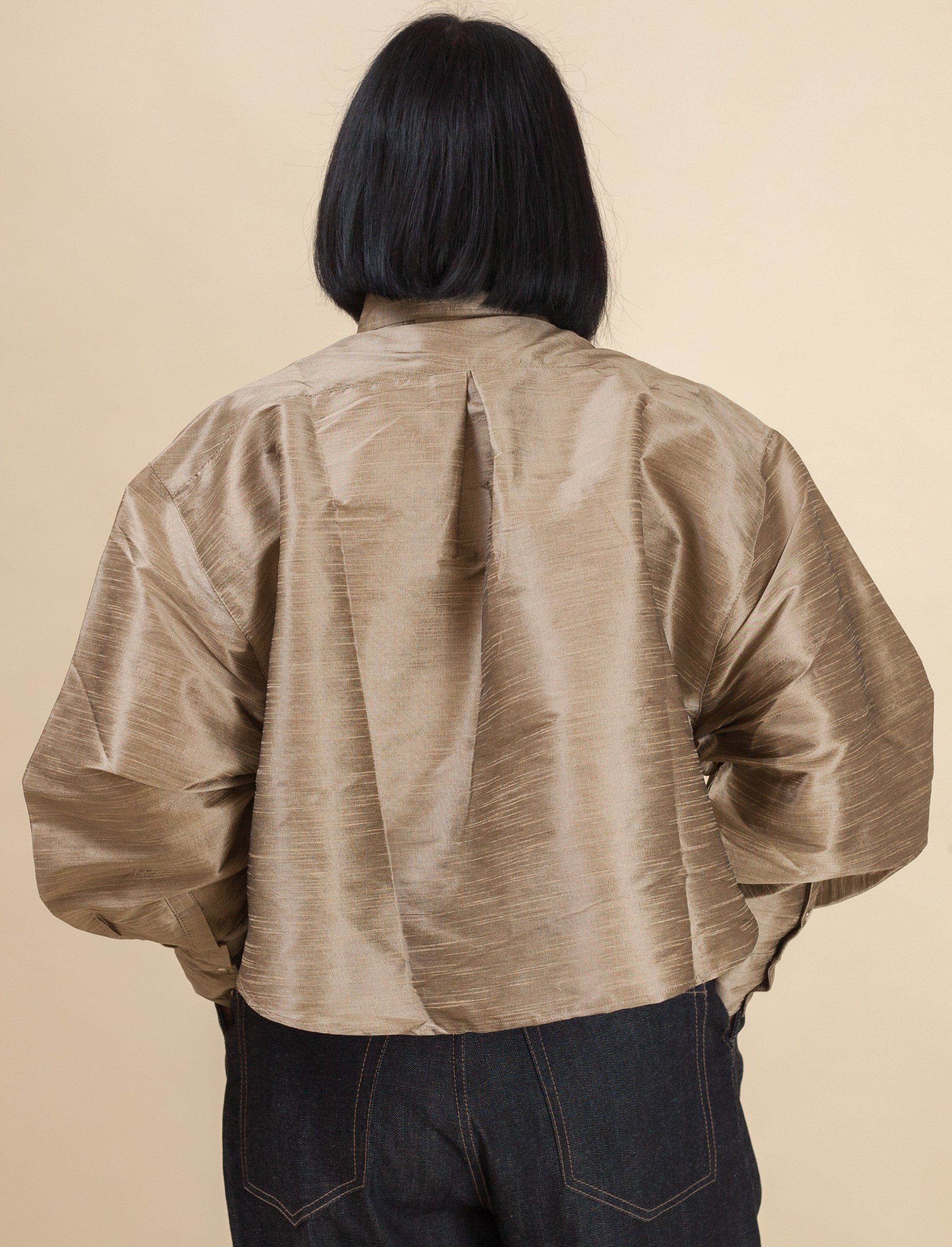 Cropped Shirt- Limited Raw Silk Khaki