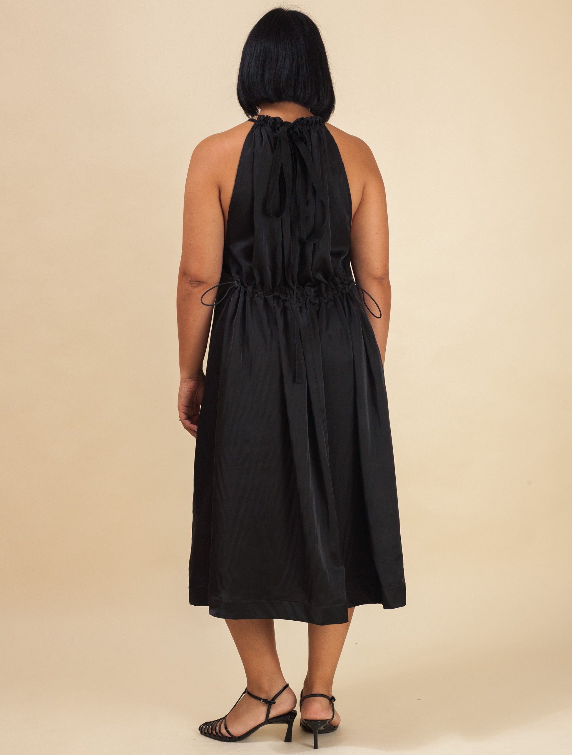 Halter Dress Satin (Black)