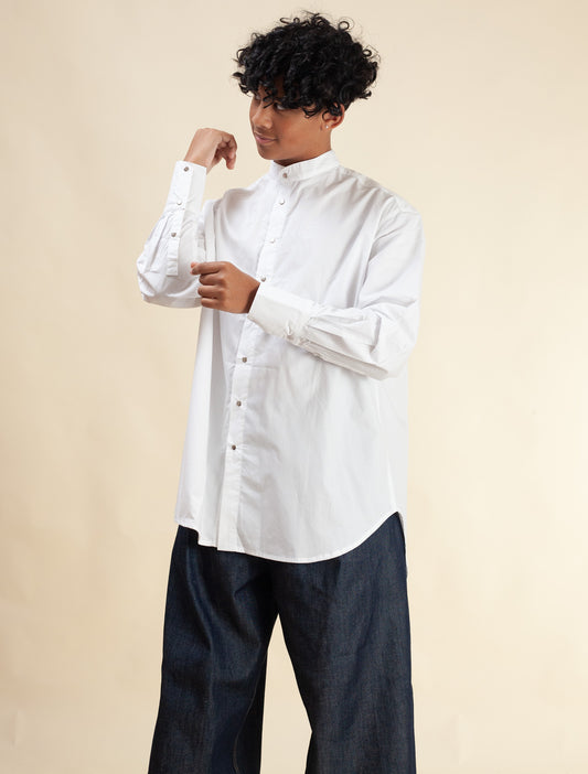 Mandarin Shirt (White Poplin)