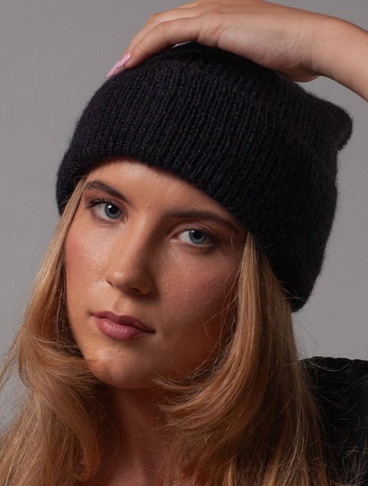 Mohair and Wool Long Beanie ( Black )