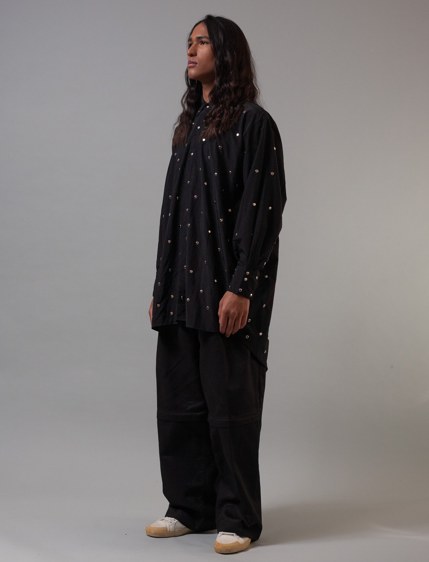 Studded Oversized shirt-Tech Black