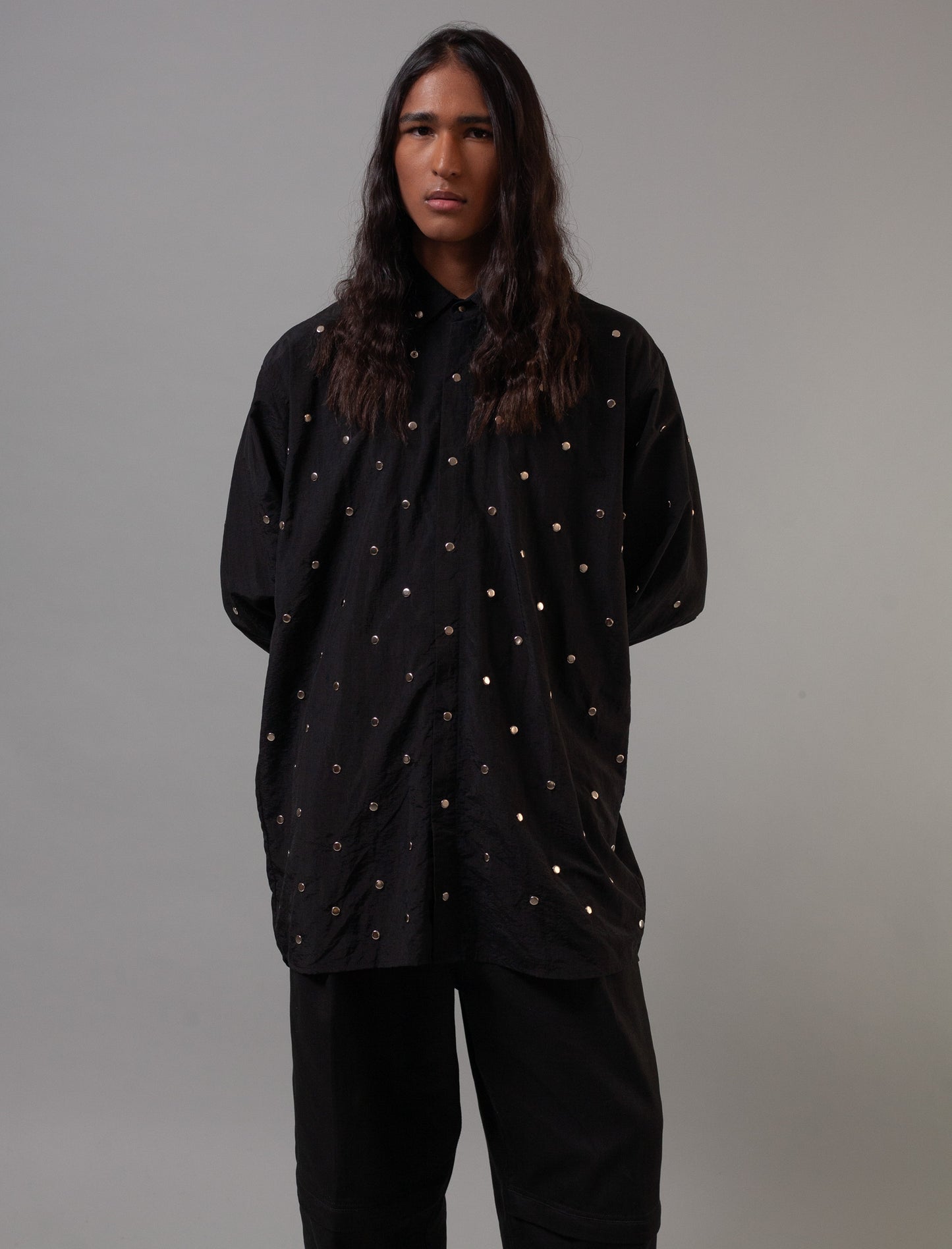 Studded Oversized shirt-Tech Black
