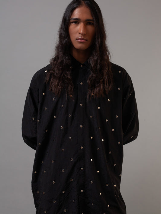 Studded Oversized shirt-Tech Black