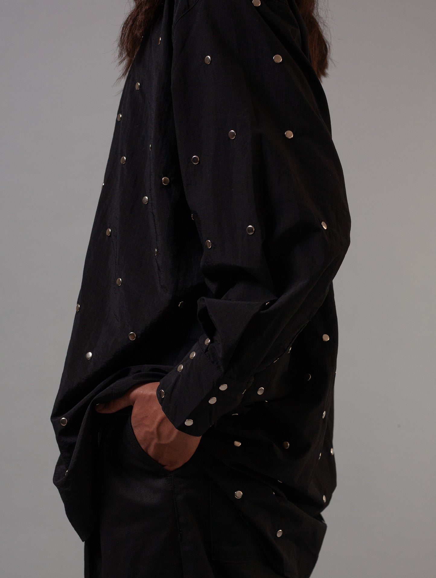 Studded Oversized shirt-Tech Black