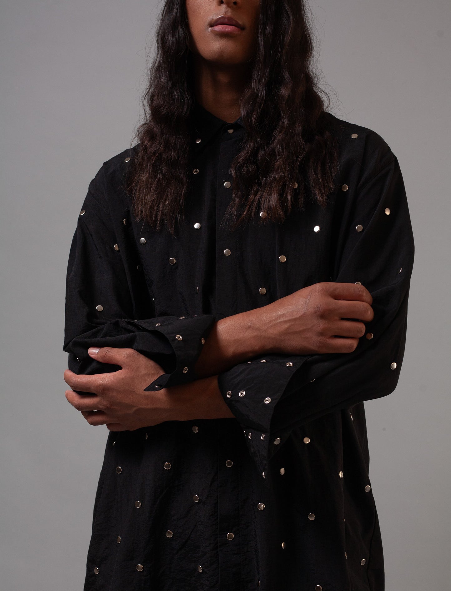Studded Oversized shirt-Tech Black