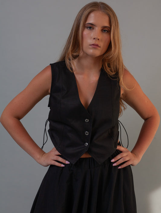 Denim Waistcoat- Black