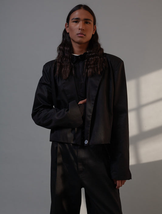 Matter Cropped Blazer ( Black )