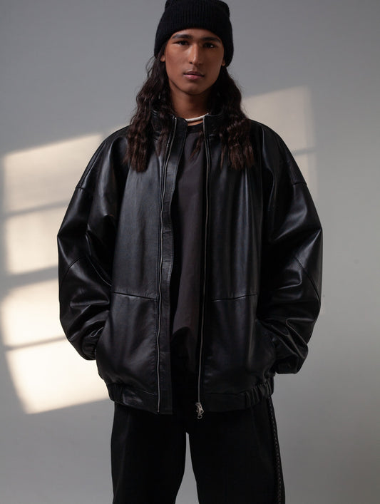 Oversized Nappa Leather Jacket (Black)