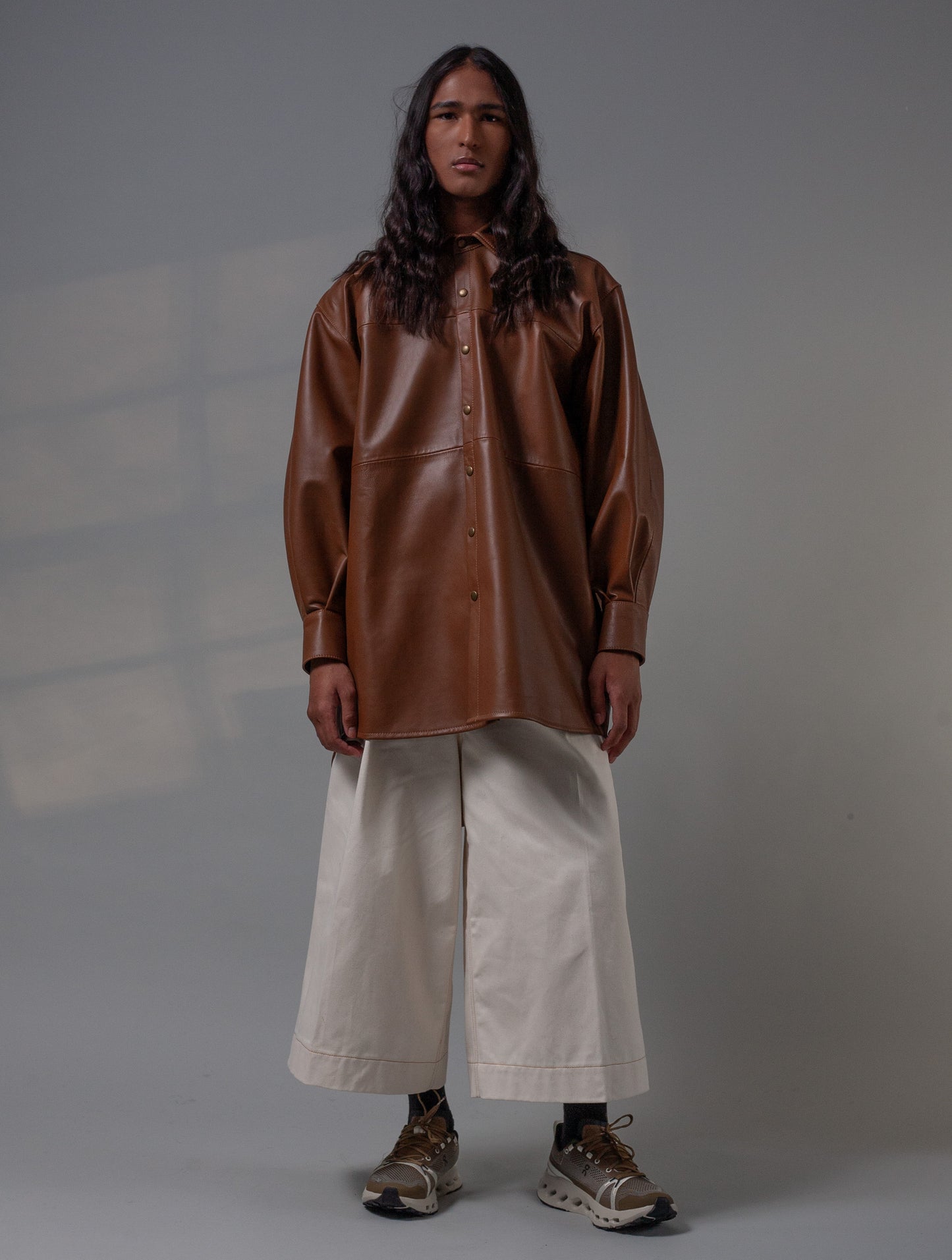 Oversized Leather Shirt ( Creamy Coffee )