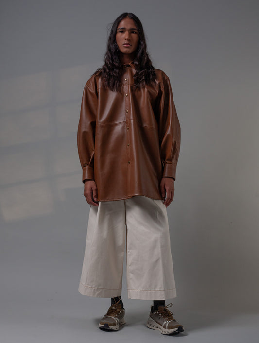 Oversized Leather Shirt ( Creamy Coffee )