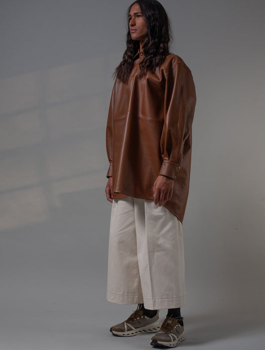 Oversized Leather Shirt ( Creamy Coffee )
