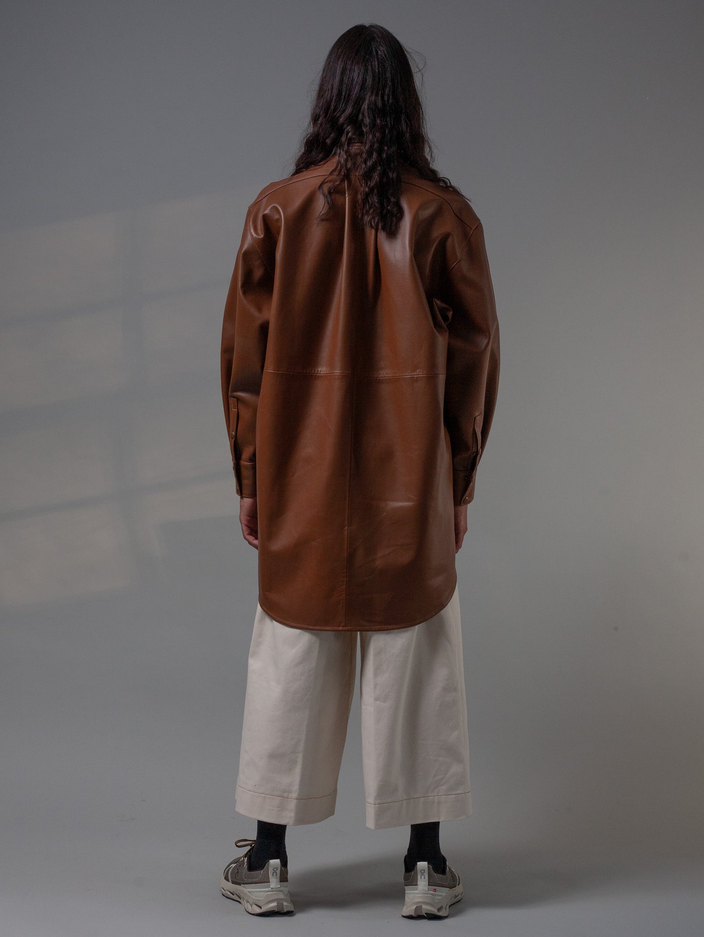 Oversized Leather Shirt ( Creamy Coffee )