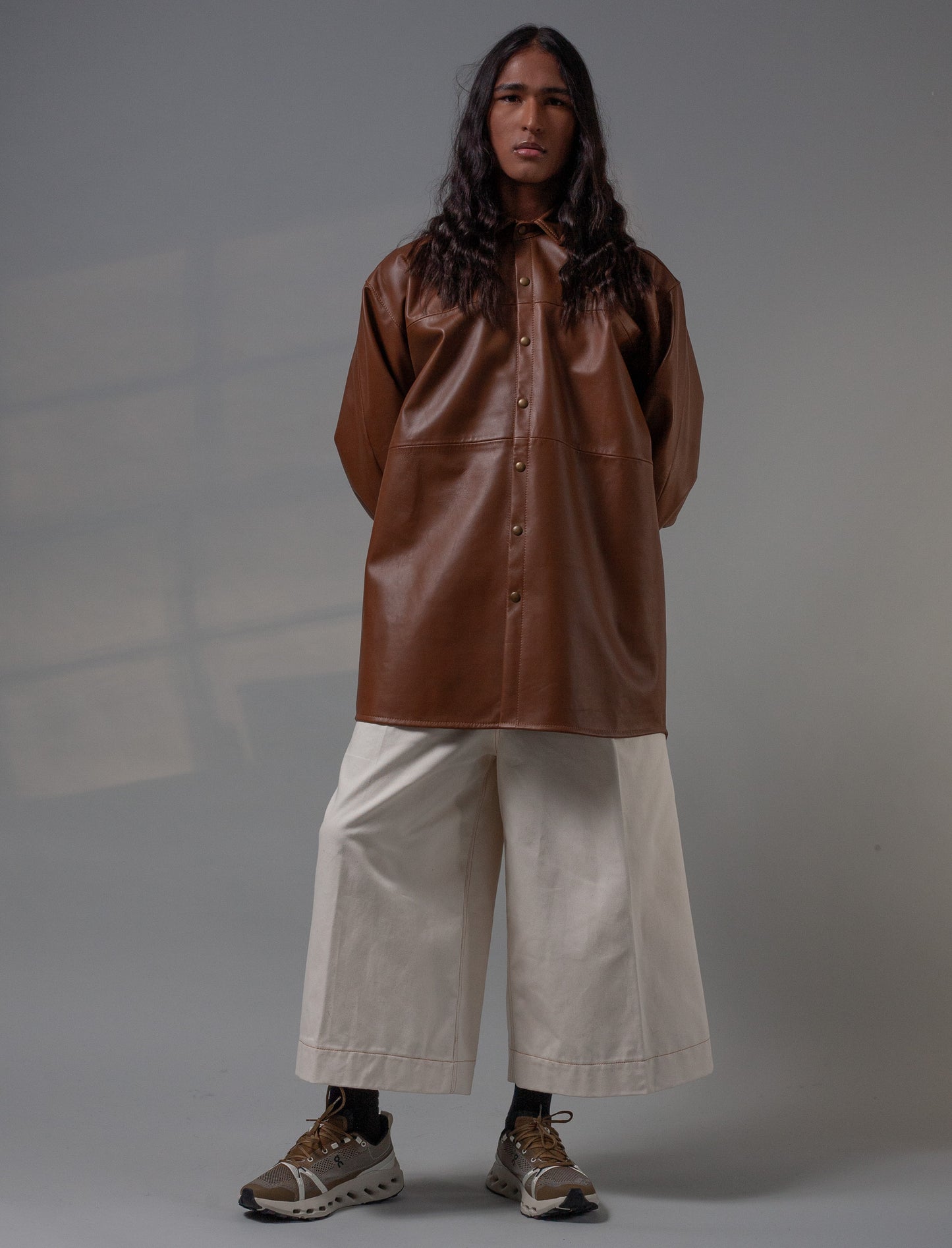Oversized Leather Shirt ( Creamy Coffee )