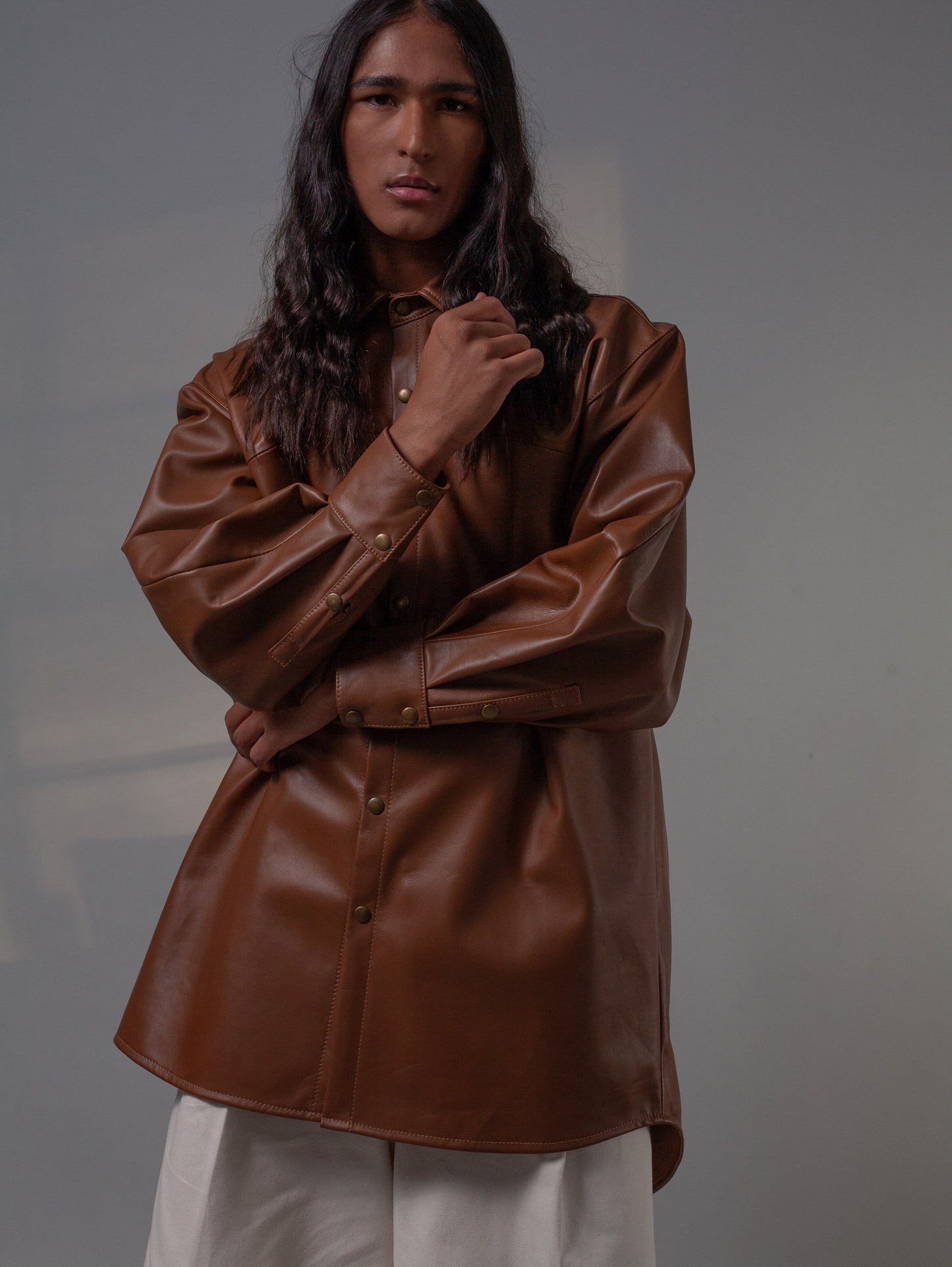 Oversized Leather Shirt ( Creamy Coffee )