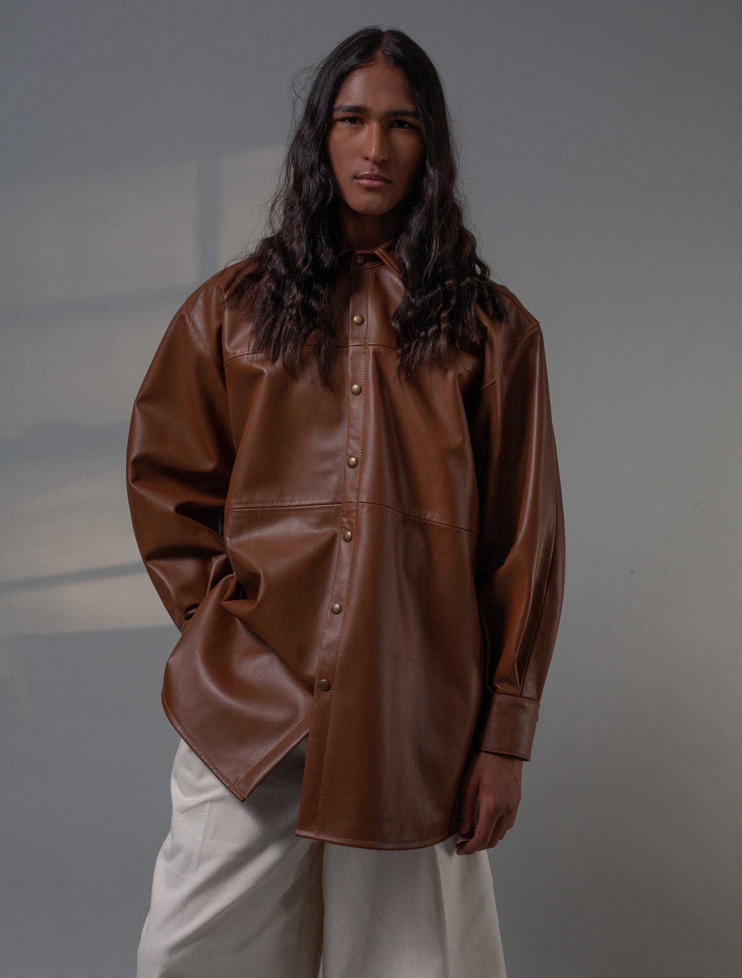 Oversized Leather Shirt ( Creamy Coffee )