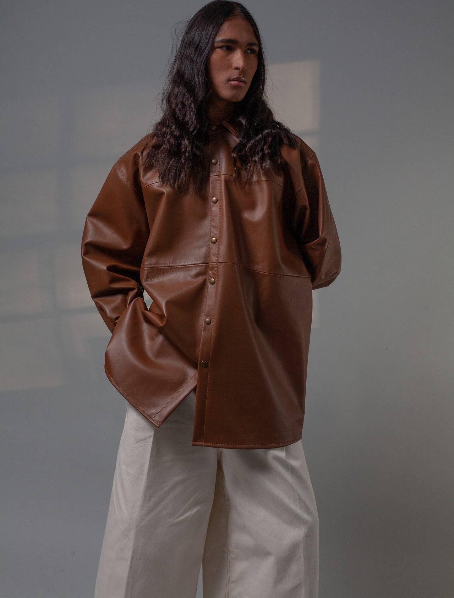 Oversized Leather Shirt ( Creamy Coffee )