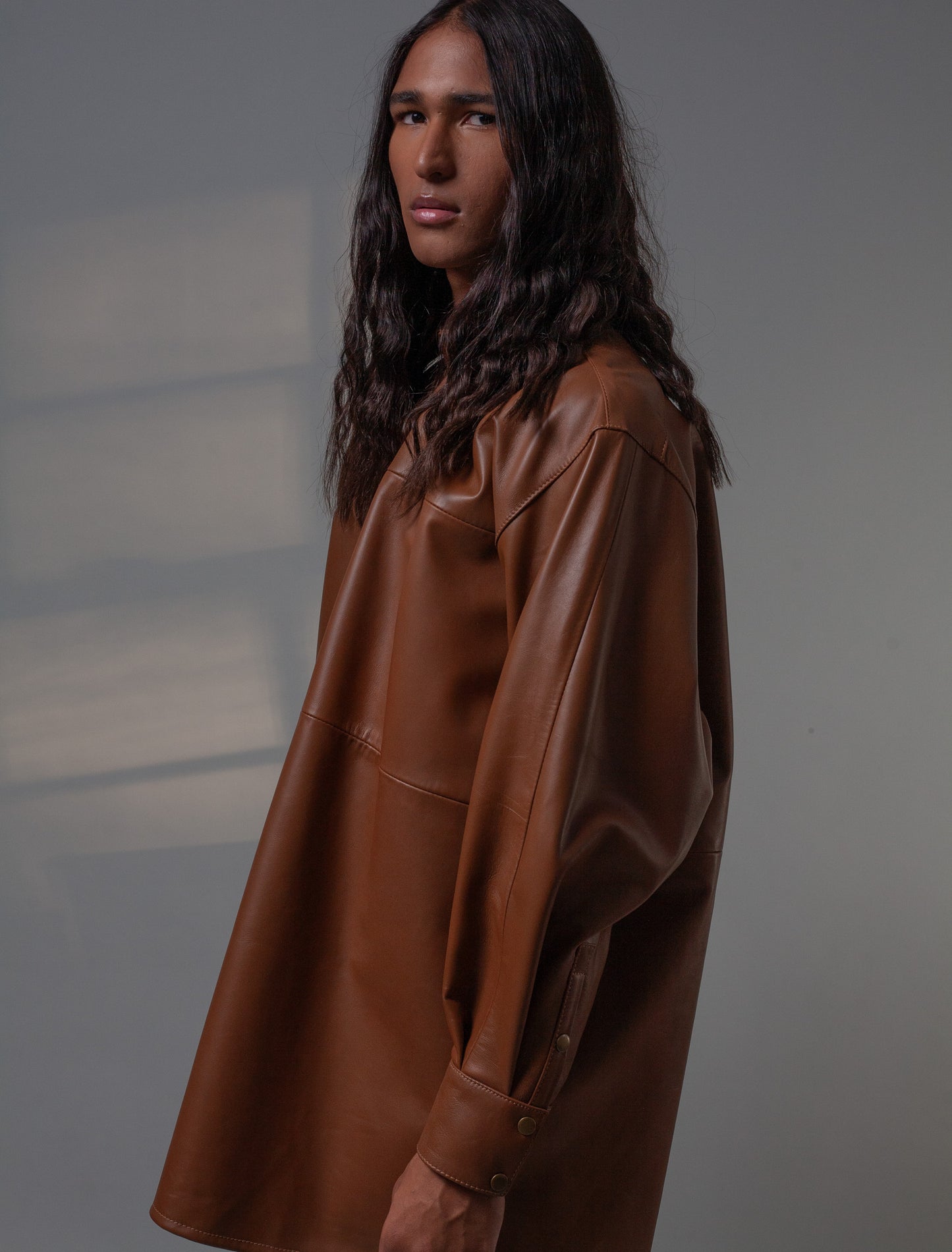 Oversized Leather Shirt ( Creamy Coffee )