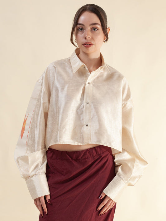 Cropped Shirt (Raw silk and Japanese wool)