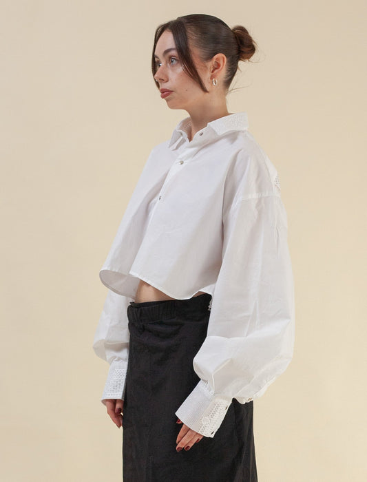 Cropped Shirt (White poplin and Lace )