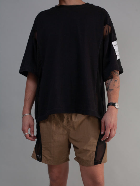 Utility Panelled Mesh T-Shirt (Black)