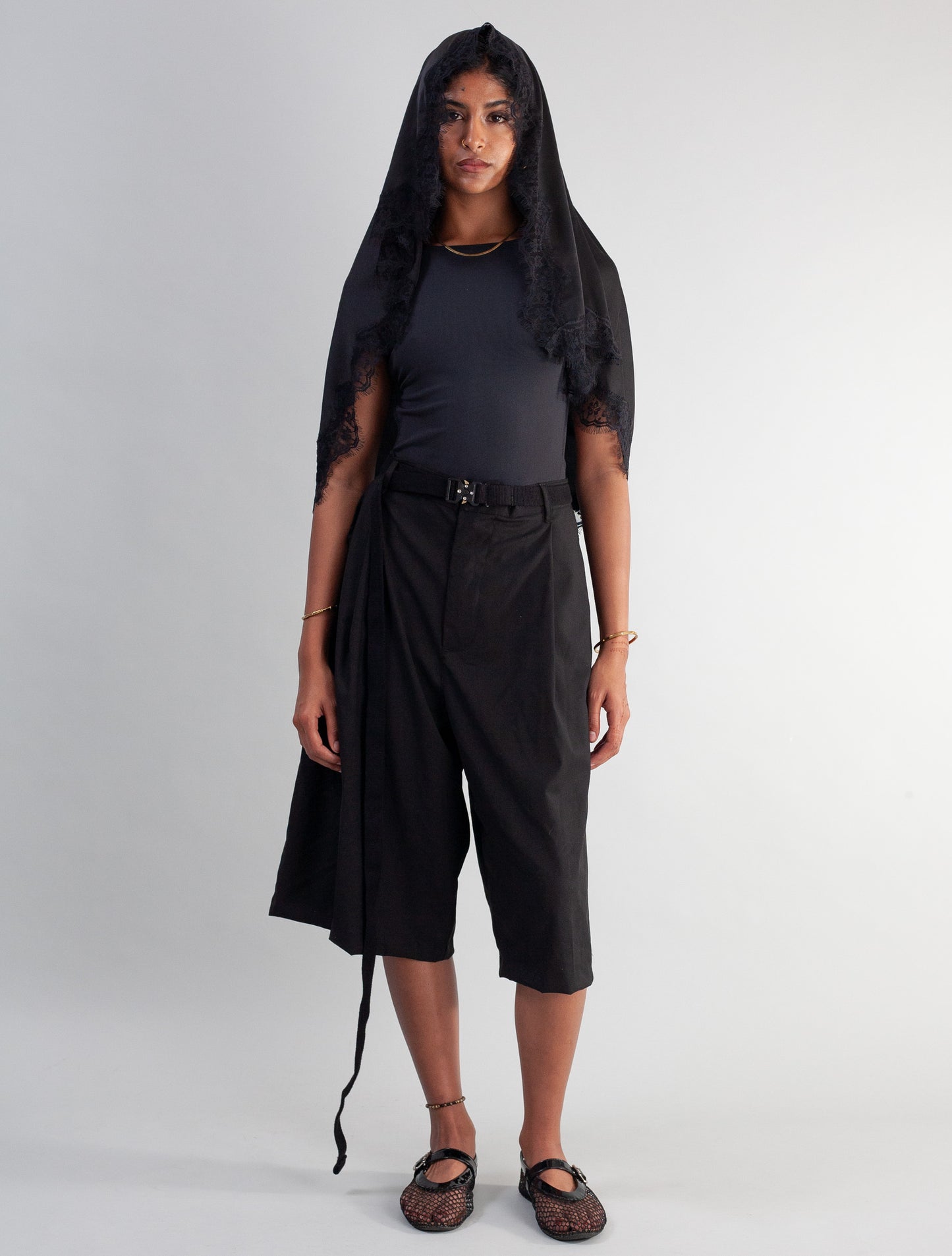 Erin Scarf with lace trim ( Black )