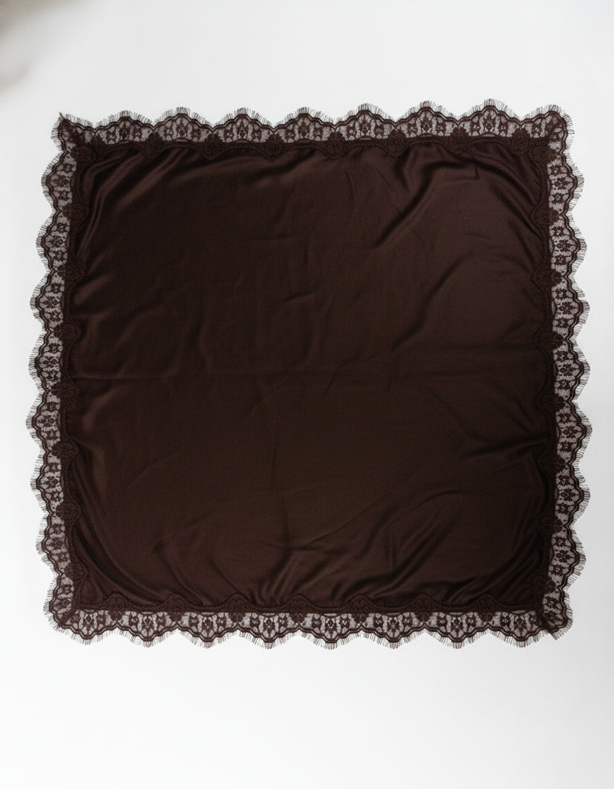 Erin Scarf with Lace trim ( Dark Brown )