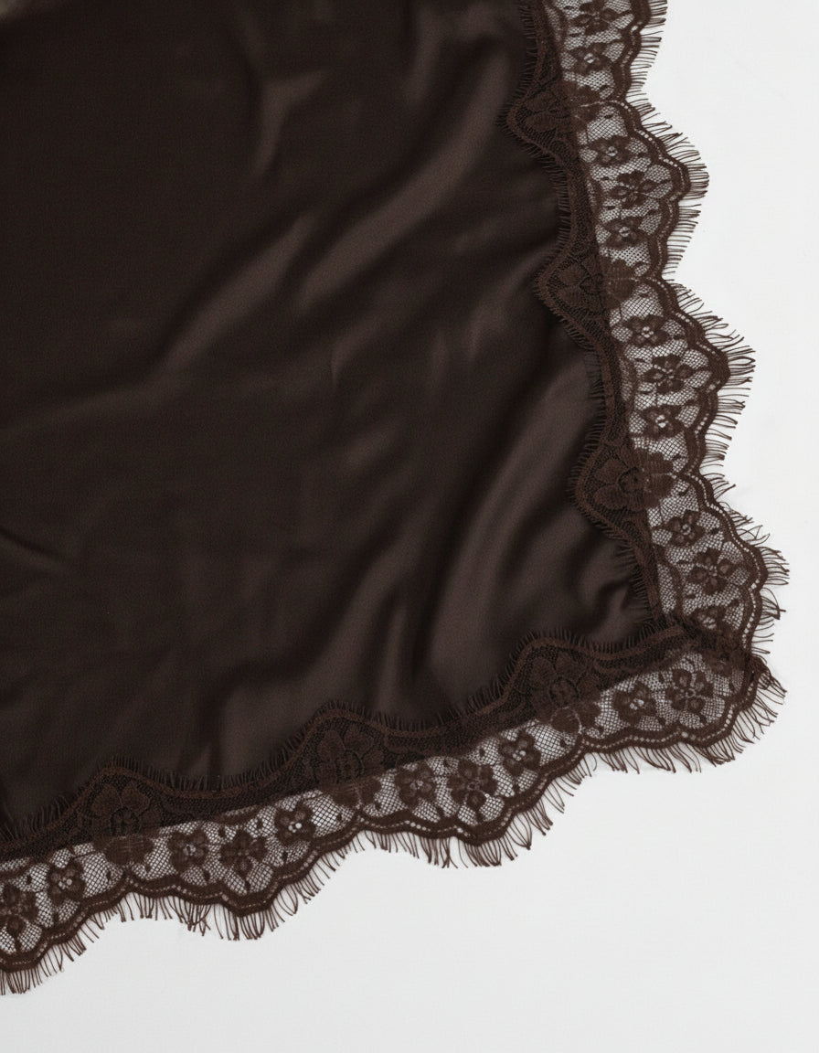 Erin Scarf with Lace trim ( Dark Brown )