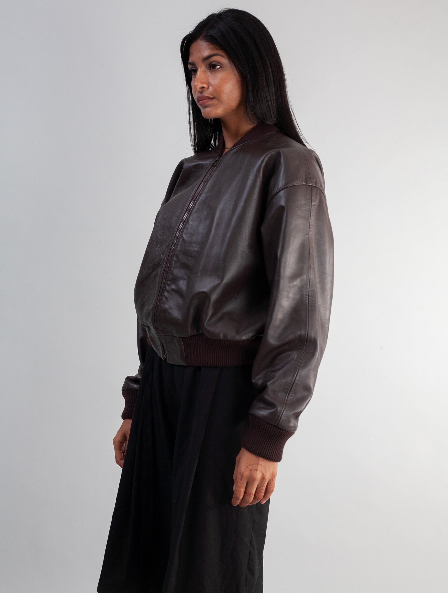 Cropped Nappa Leather Jacket( Brown )