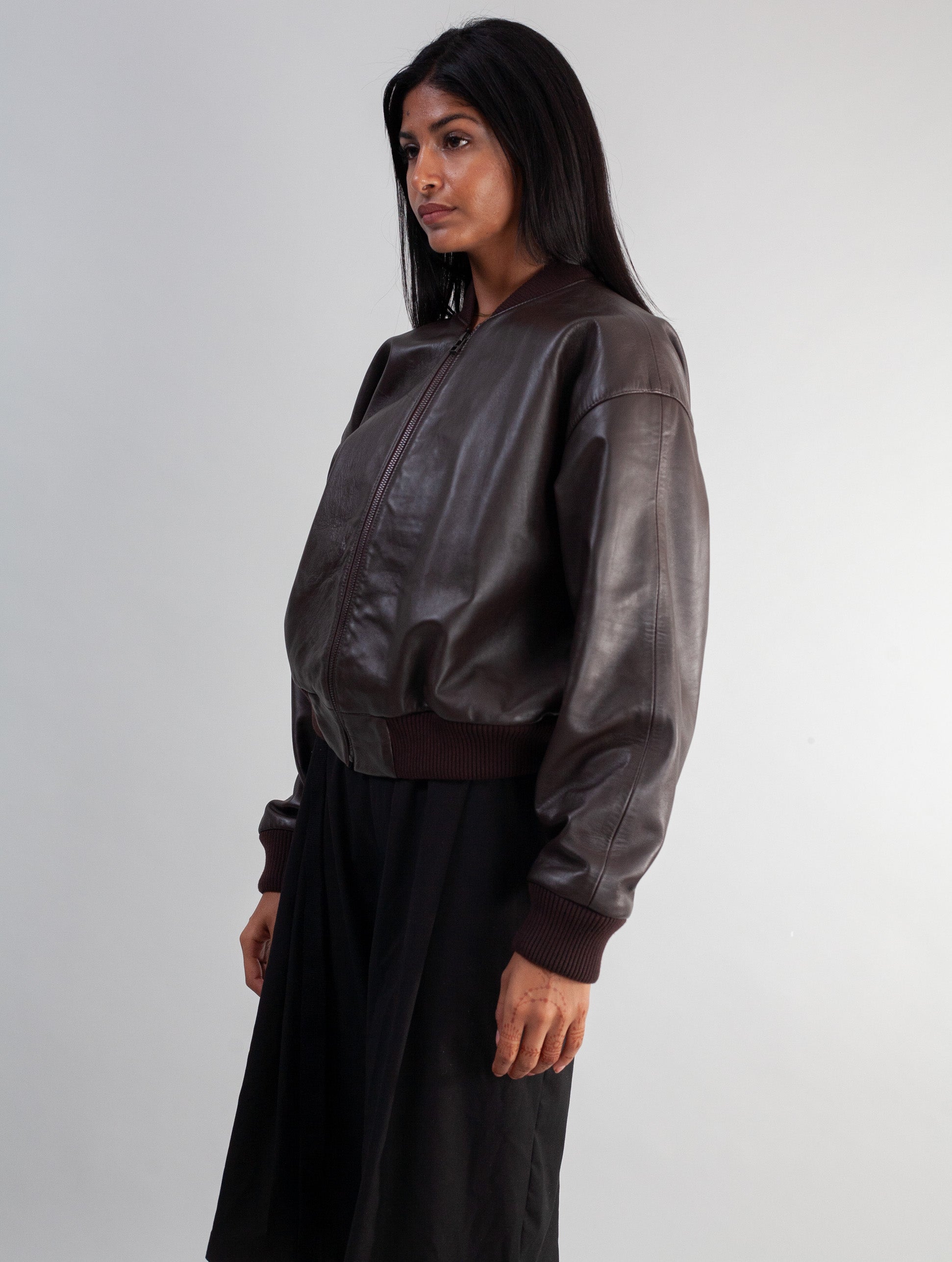 Cropped Nappa Leather Jacket( Brown )