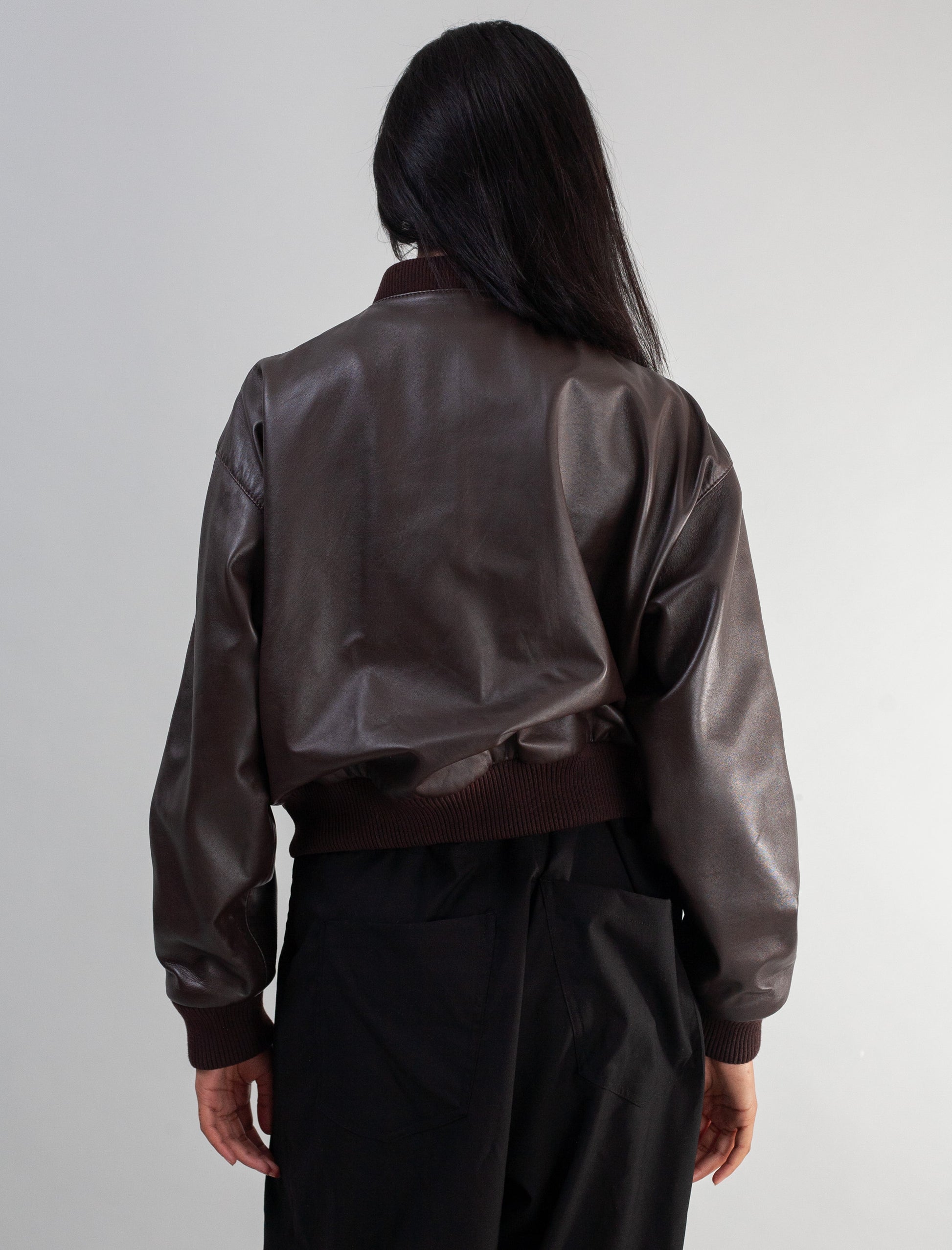 Cropped Nappa Leather Jacket( Brown )