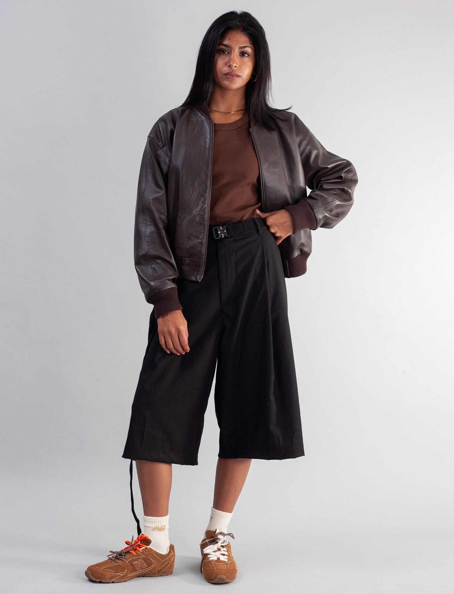 Cropped Nappa Leather Jacket( Brown )