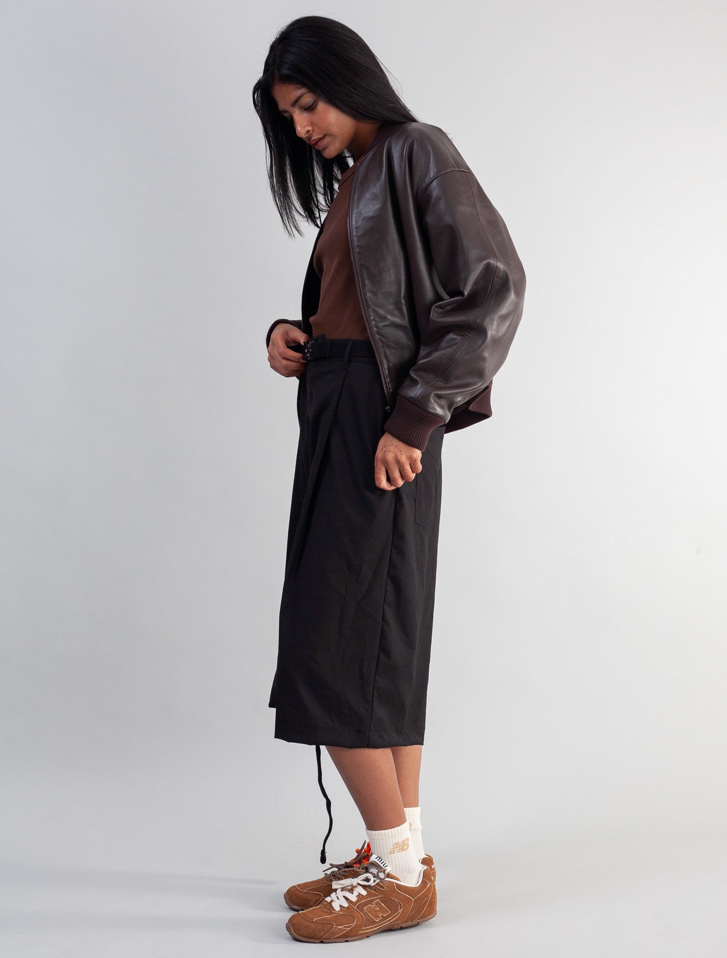 Cropped Nappa Leather Jacket( Brown )