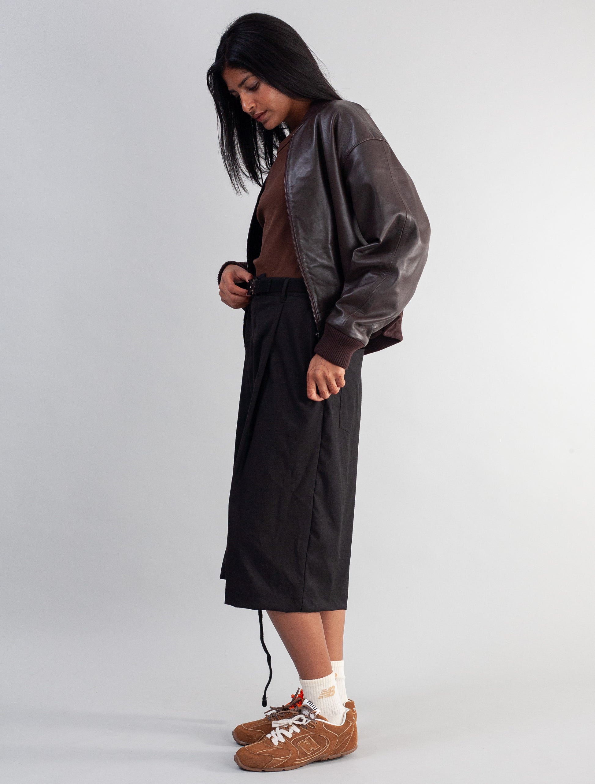 Cropped Nappa Leather Jacket( Brown )