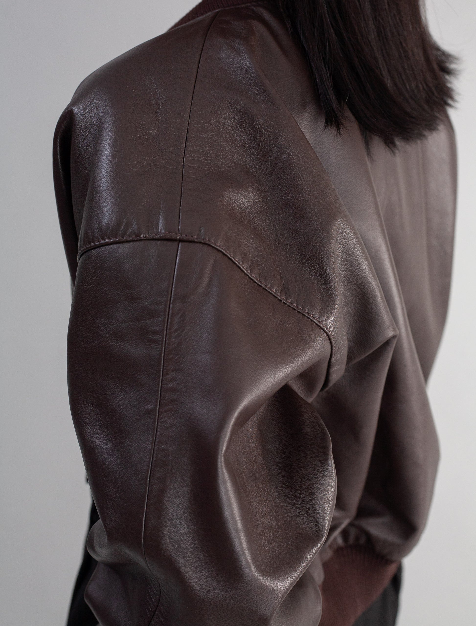 Cropped Nappa Leather Jacket( Brown )