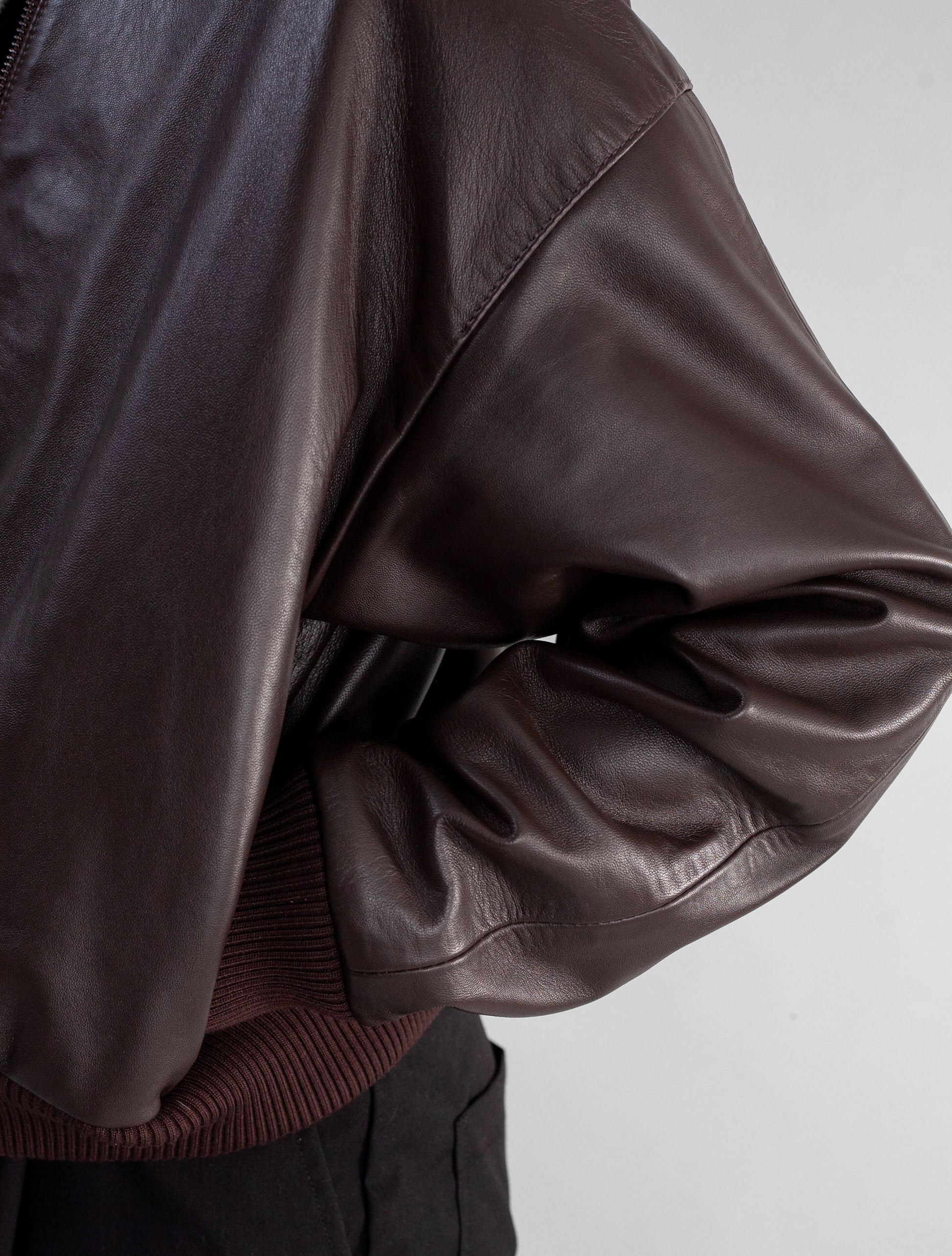 Cropped Nappa Leather Jacket( Brown )