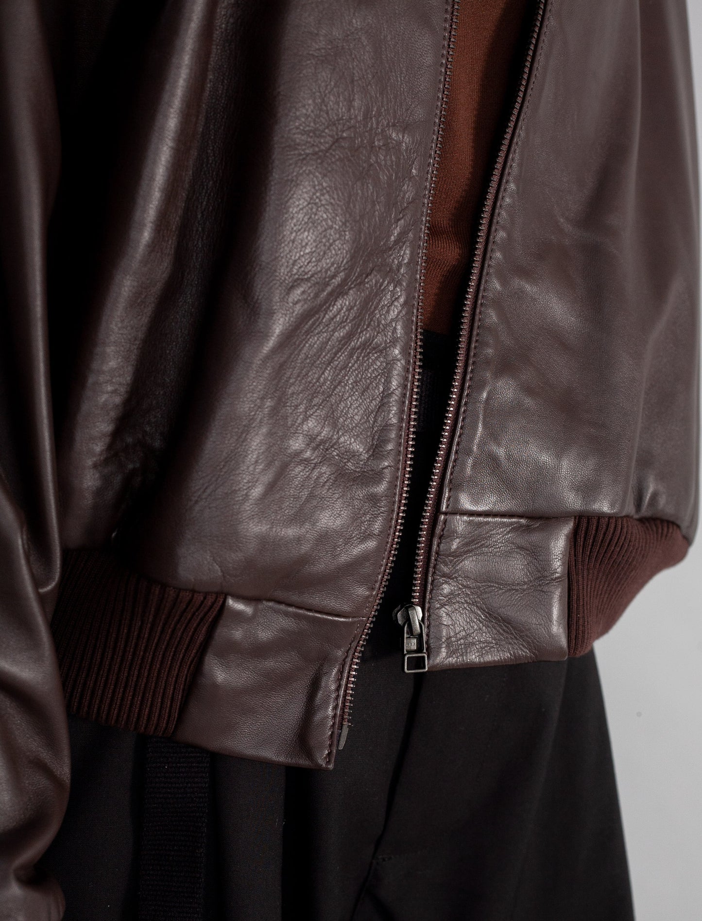 Cropped Nappa Leather Jacket( Brown )