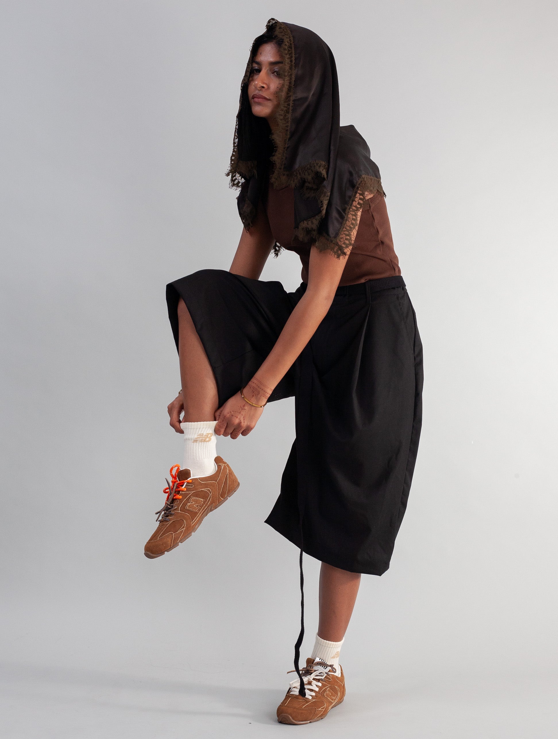 Erin Scarf with Lace trim ( Dark Brown )