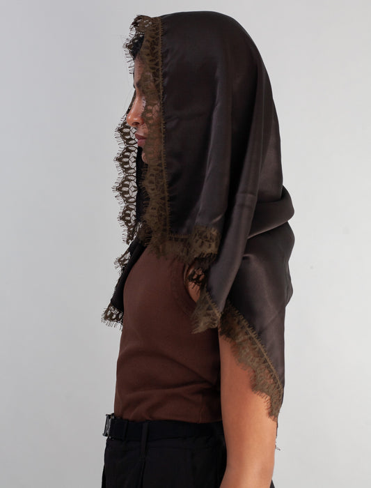 Erin Scarf with Lace trim ( Dark Brown )