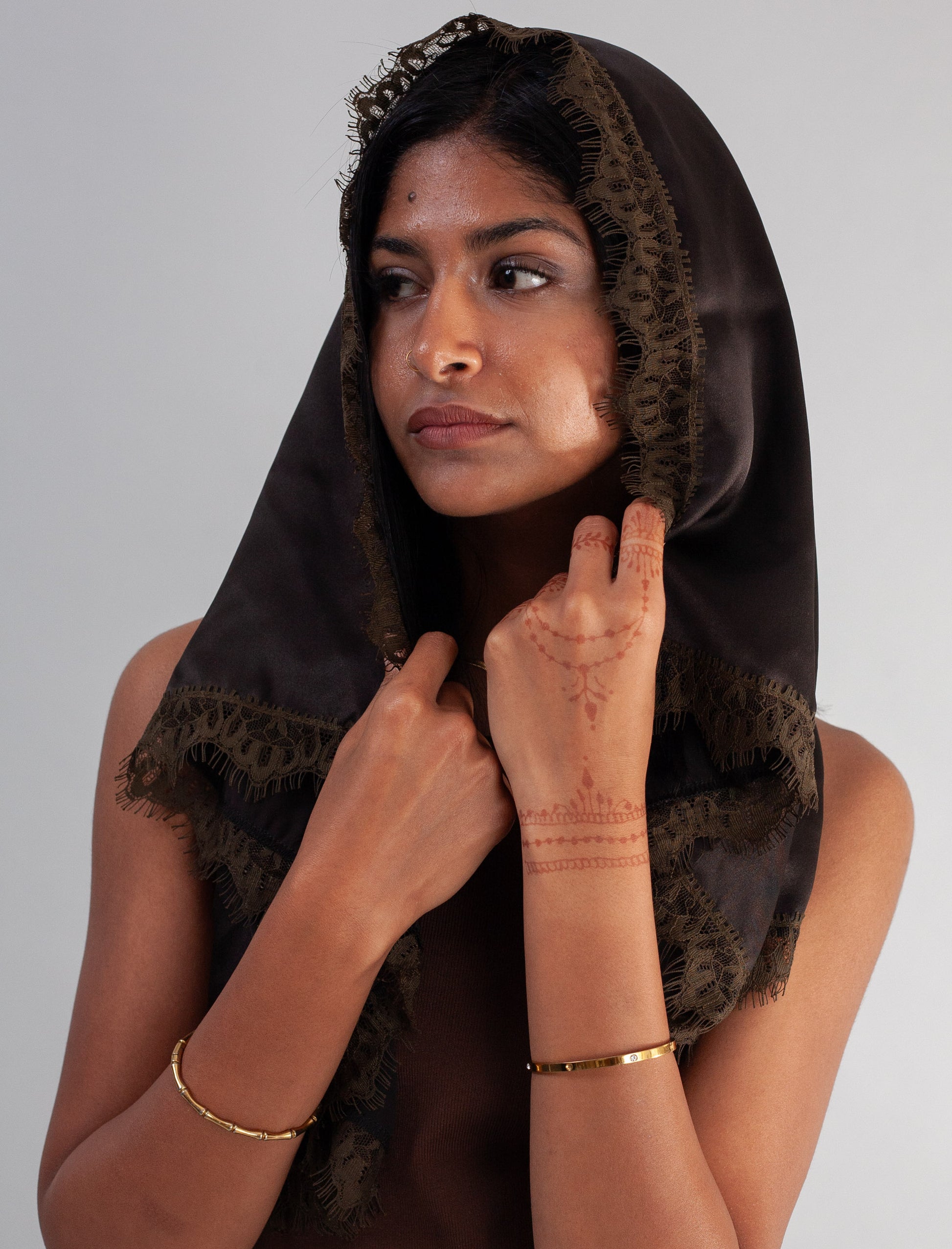 Erin Scarf with Lace trim ( Dark Brown )